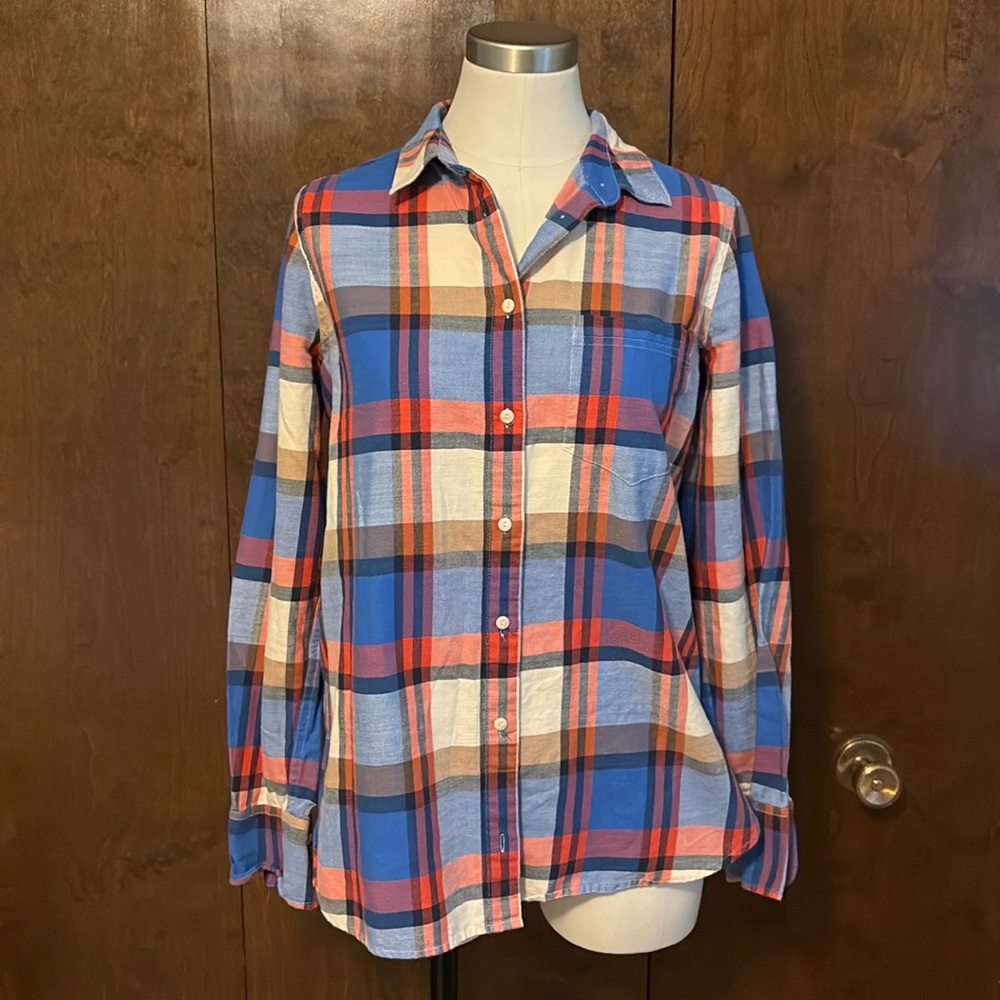 Blue and Orange Brushed Cotton Button-Down